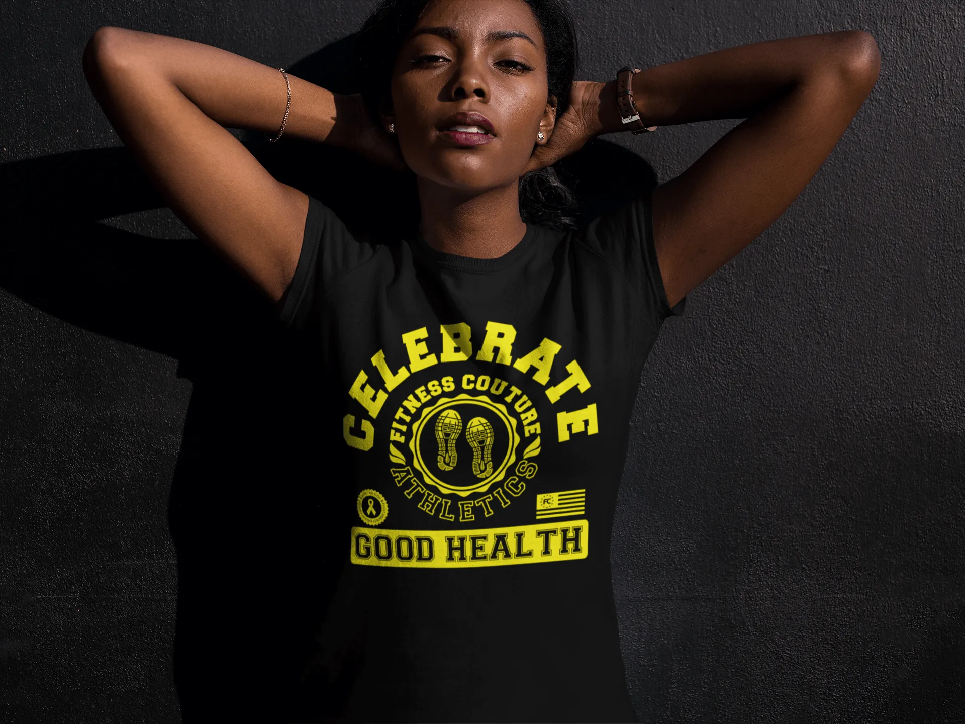 Fitness Couture Athletics - Celebrate Good Health T-shirt Red, Workout, Training "Yellow"