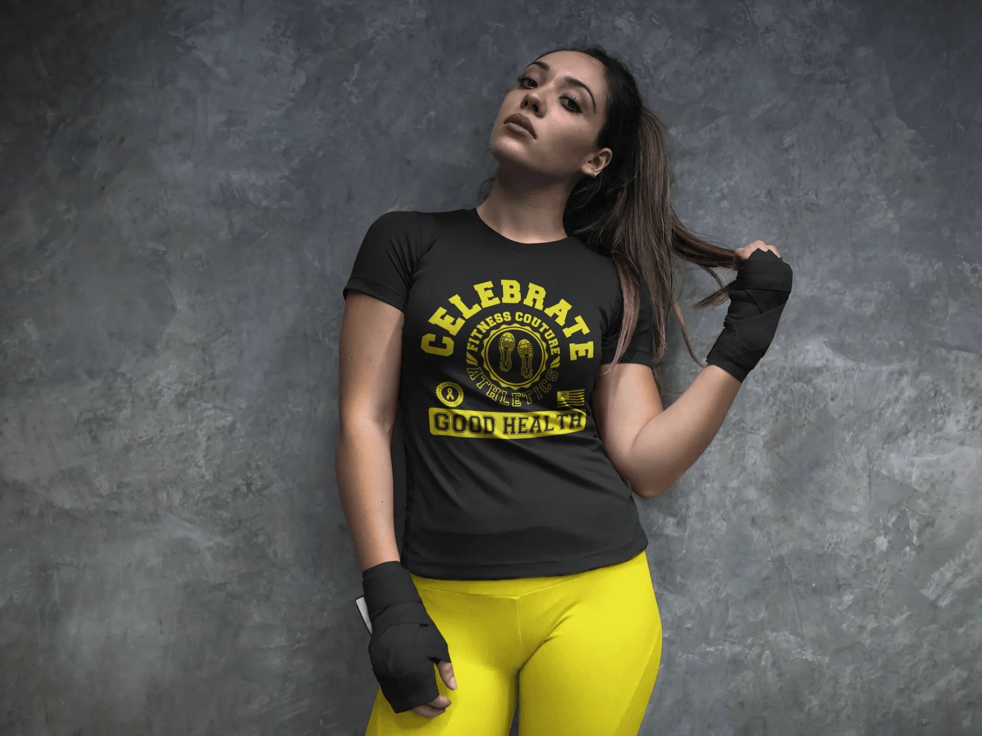 Fitness Couture Athletics - Celebrate Good Health T-shirt Red, Workout, Training "Yellow"