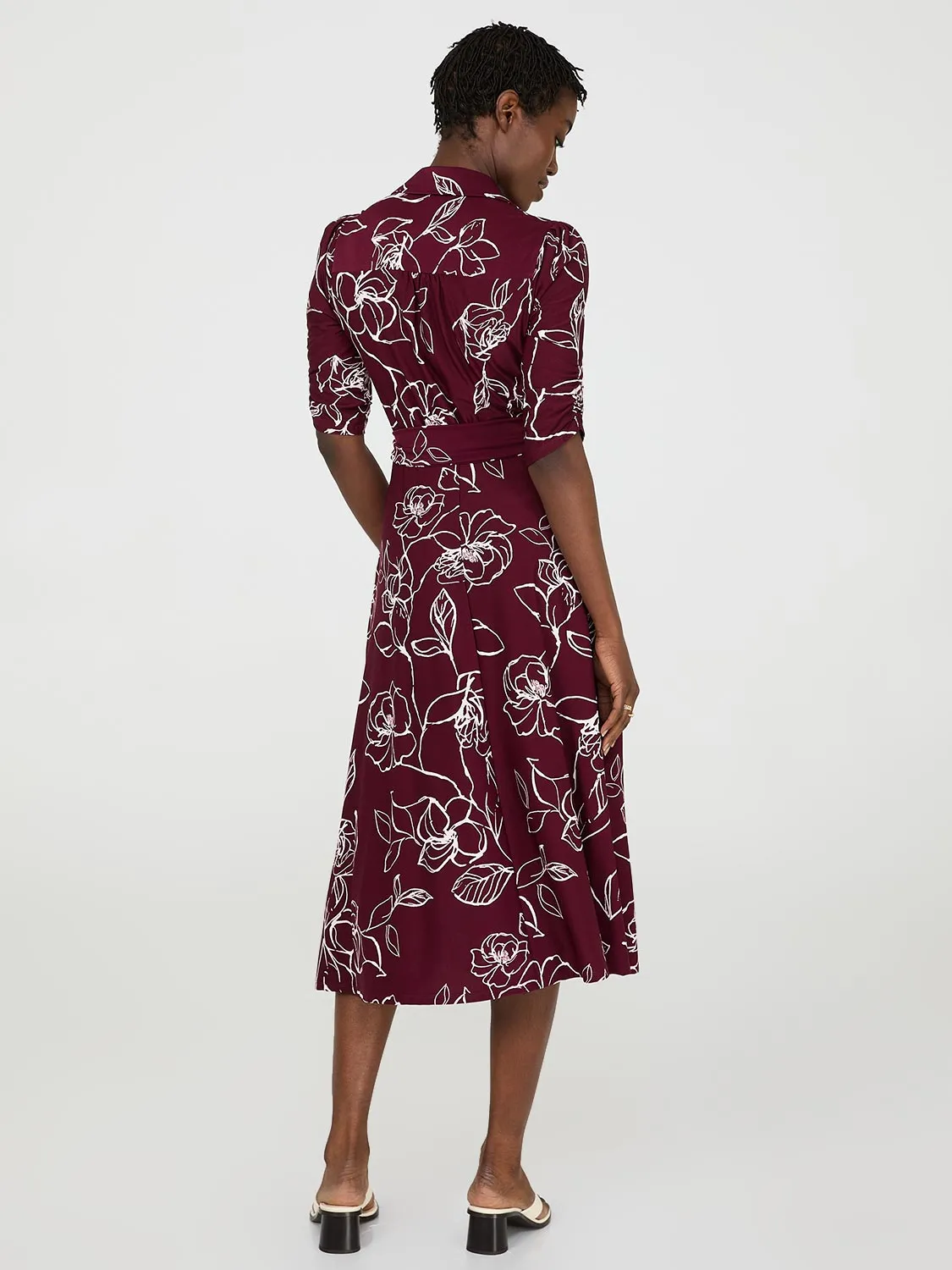 Floral Print Button-Front Midi Dress With Pockets