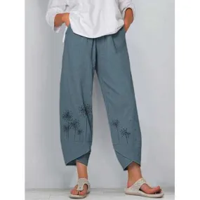 Flower Print Elastic Waist Pants