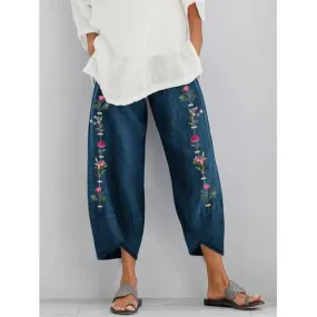 Flower Printed Elastic Waist Pants