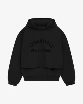 FOG ESSENTIALS FW24 LAYERED NYLON FLEECE HOODIE JET BLACK / JET BLACK