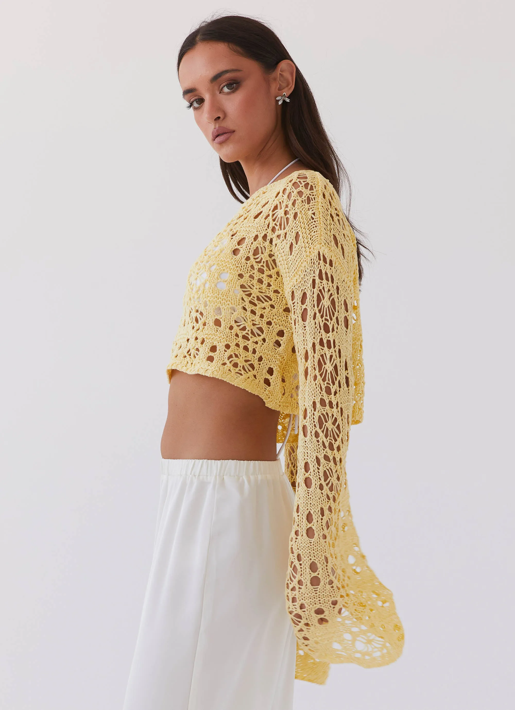 Free Mind Crochet Long Sleeve Top - Marigold