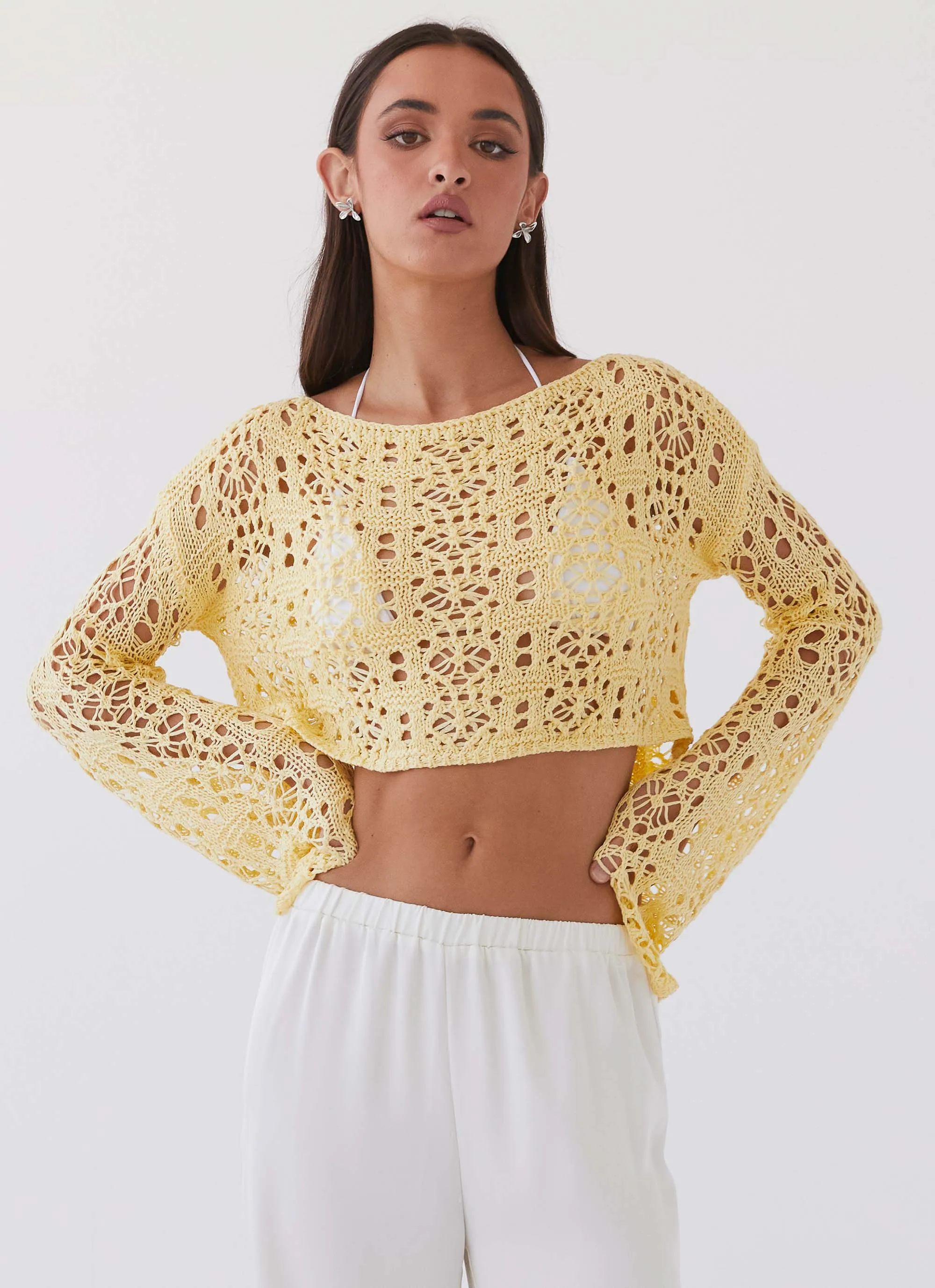 Free Mind Crochet Long Sleeve Top - Marigold