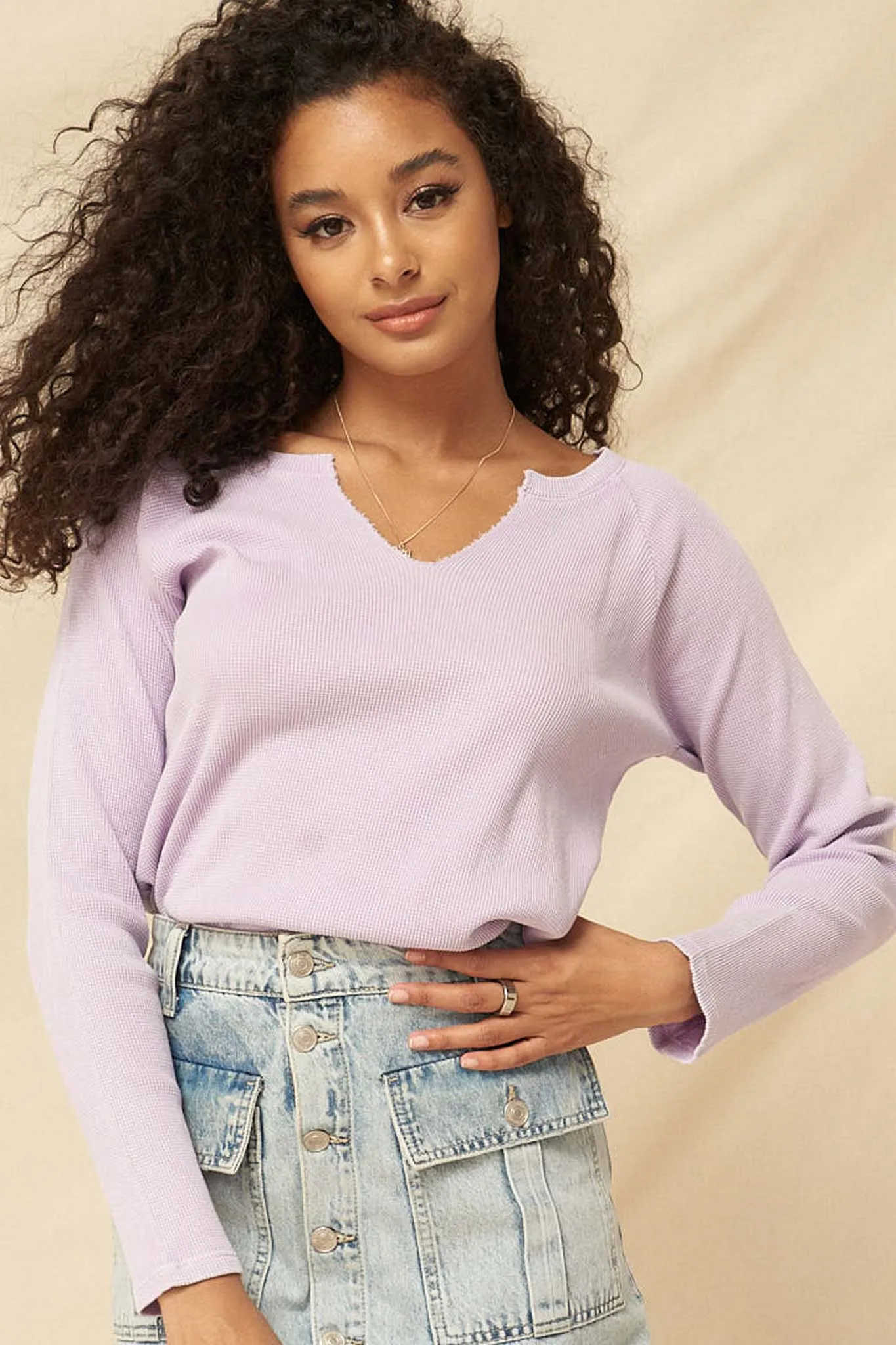 Fun Fest Vintage Split-Neck Thermal Waffle Top