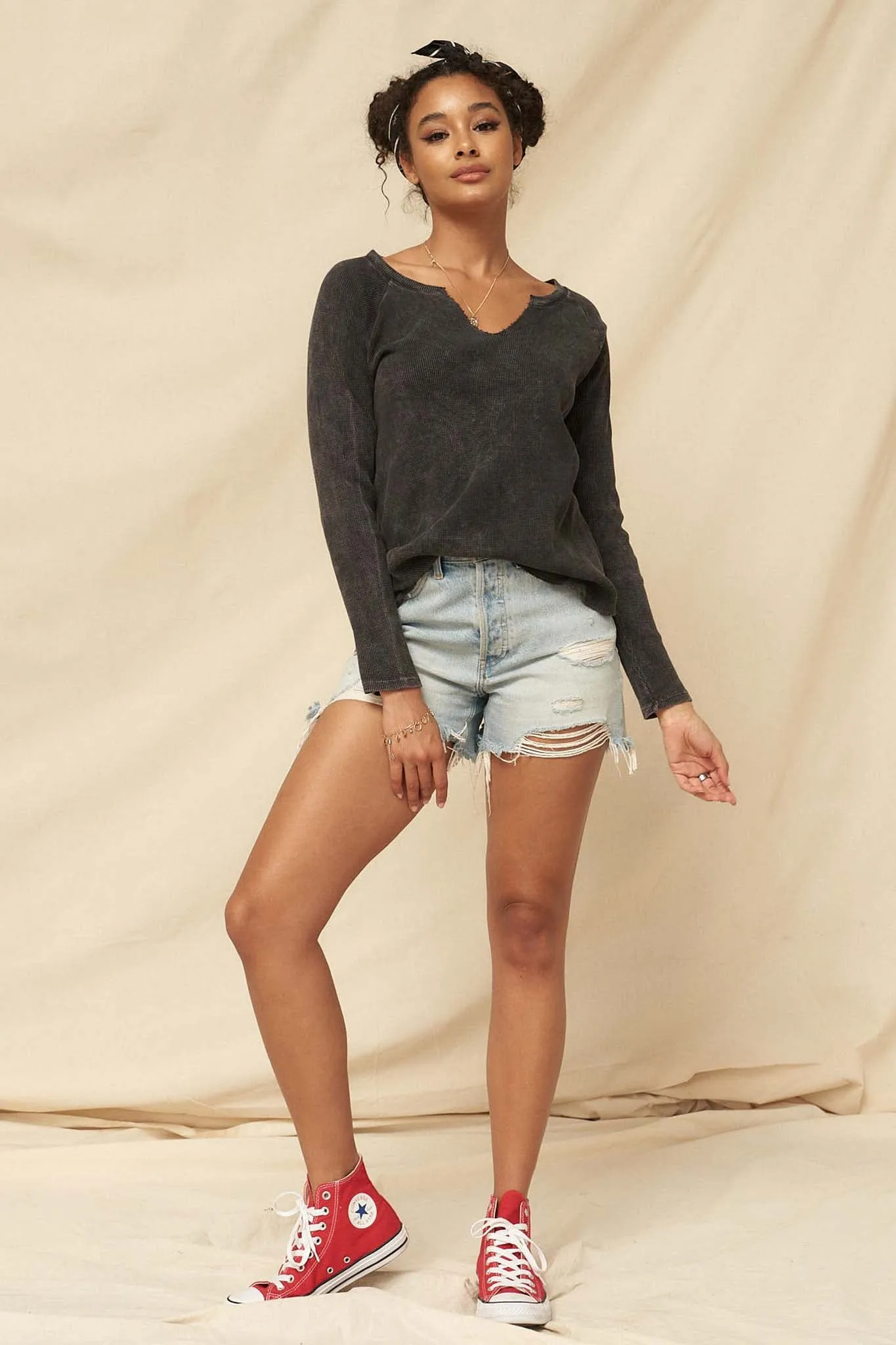 Fun Fest Vintage Split-Neck Thermal Waffle Top