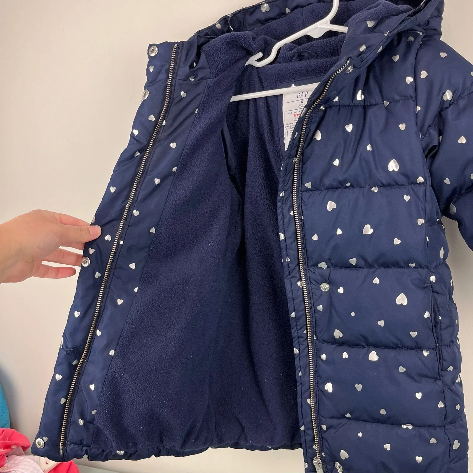 Gap Toddler Coldcontrol Ultra Max Down Puffer Navy Hearts 4T