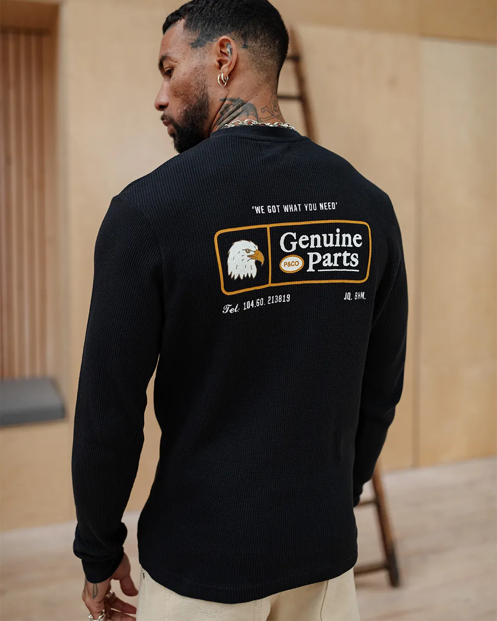 Genuine Parts Waffle Longsleeve - Washed Black