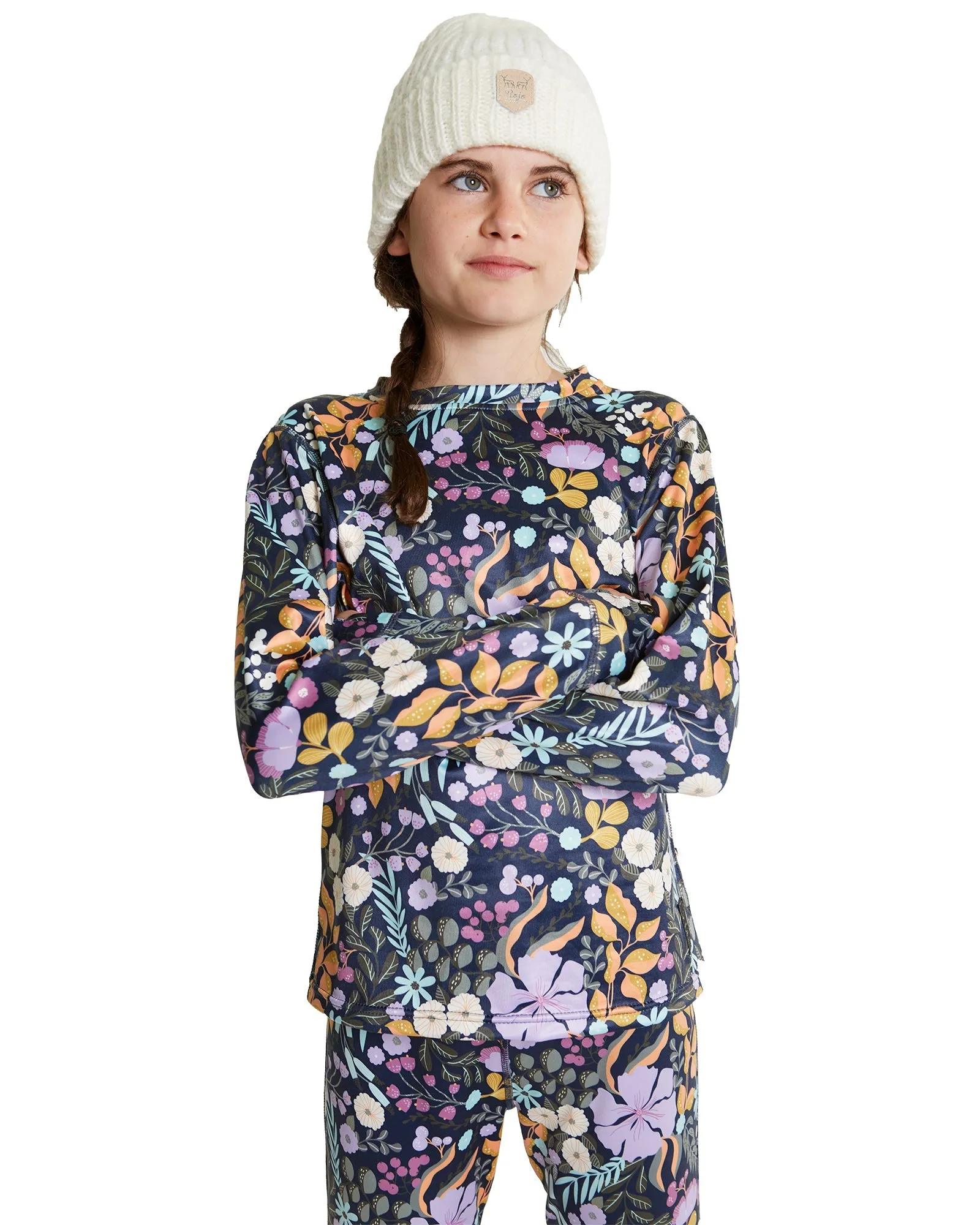 GIRLS JYNDIE CREW NECK TOP - MULBERRY FLORAL