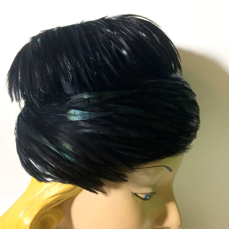 Glossy Black Swirled Feather Tiered Cocktail Hat circa 1960s