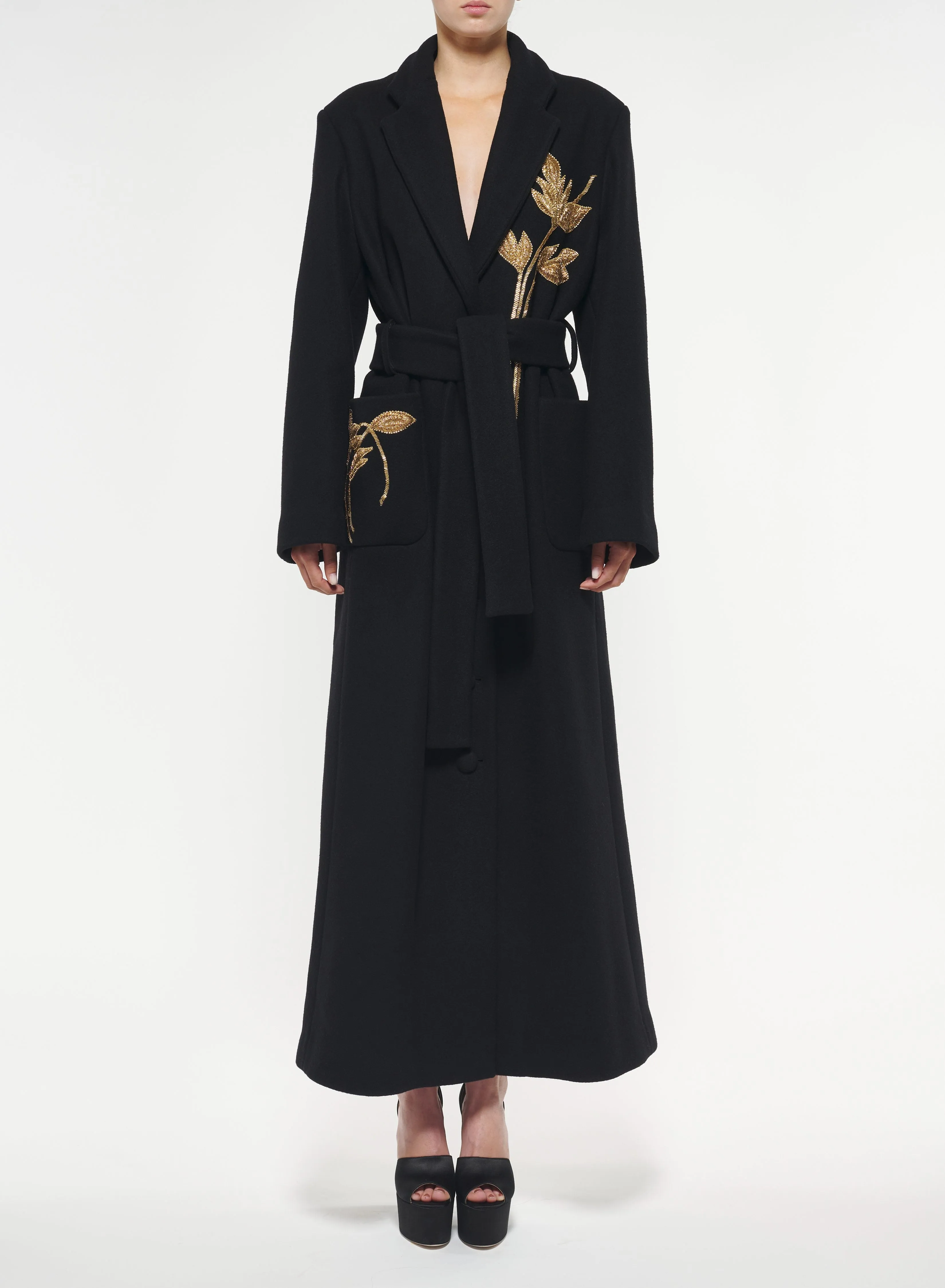 Gold Foliage Embroidered Wool Coat