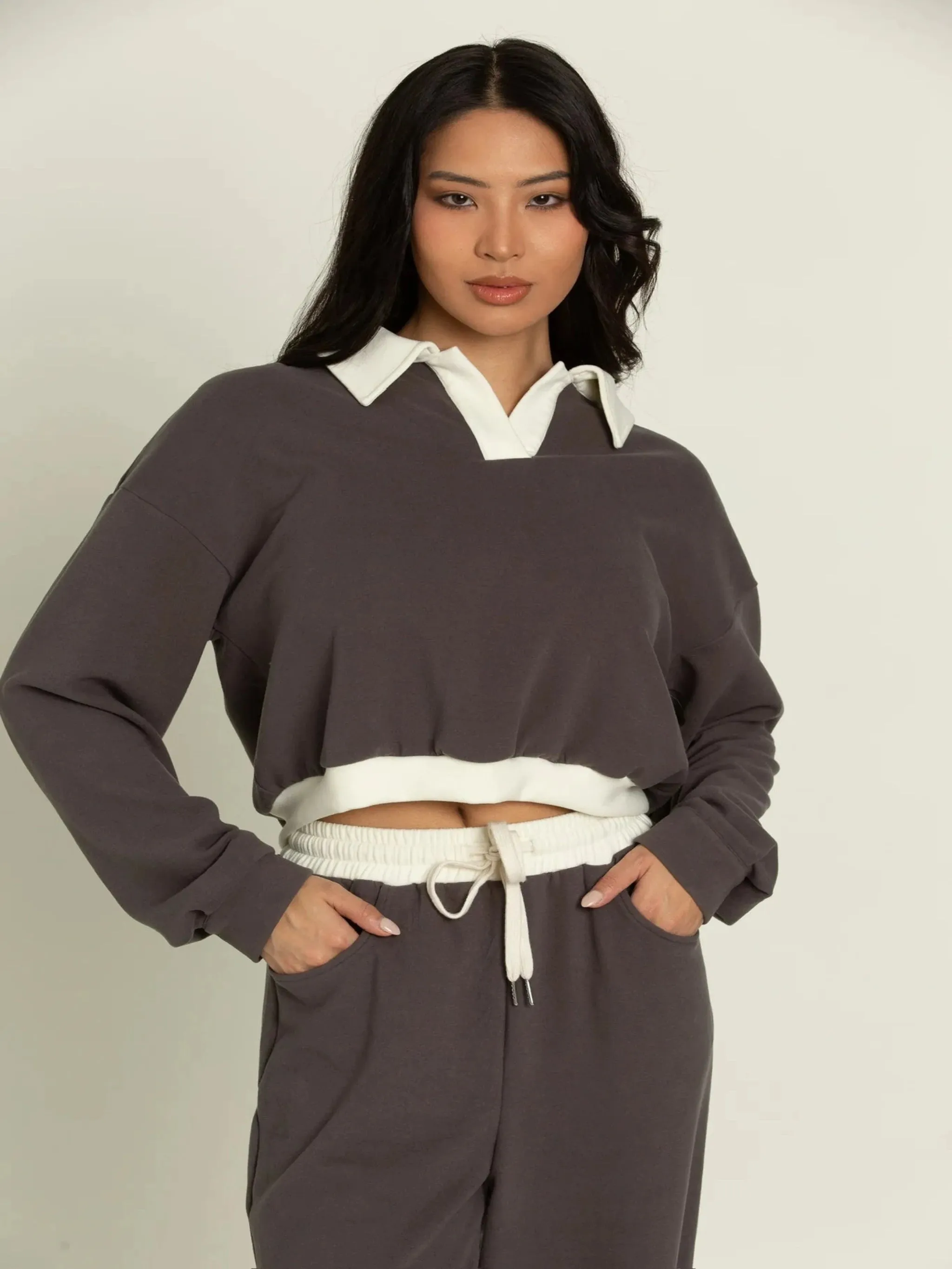 Gold Hinge Pullover Top - Charcoal