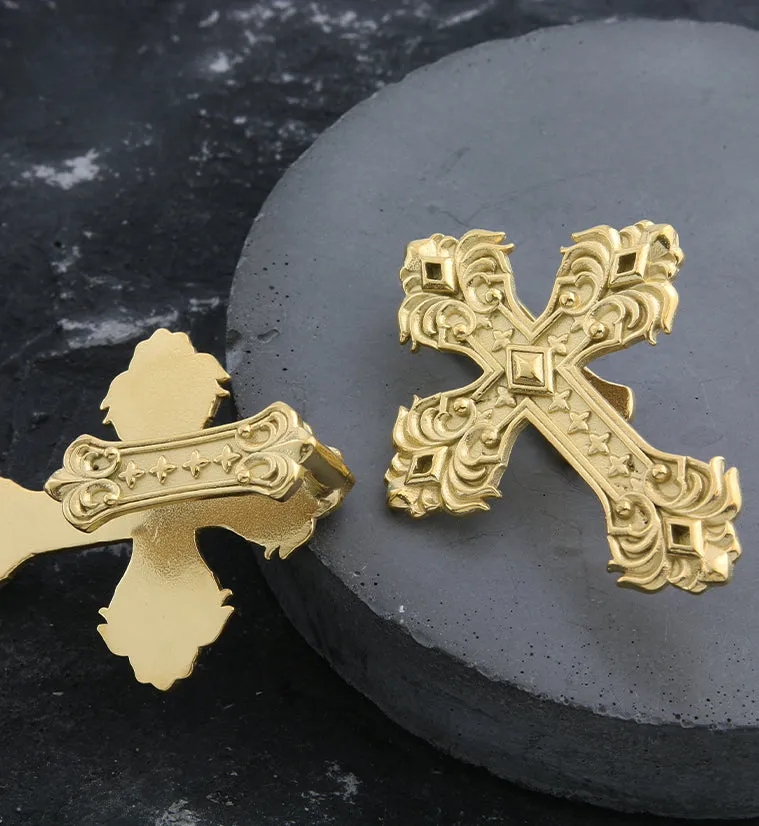 Gold PVD Ornate Cross Stainless Steel Ear Weights