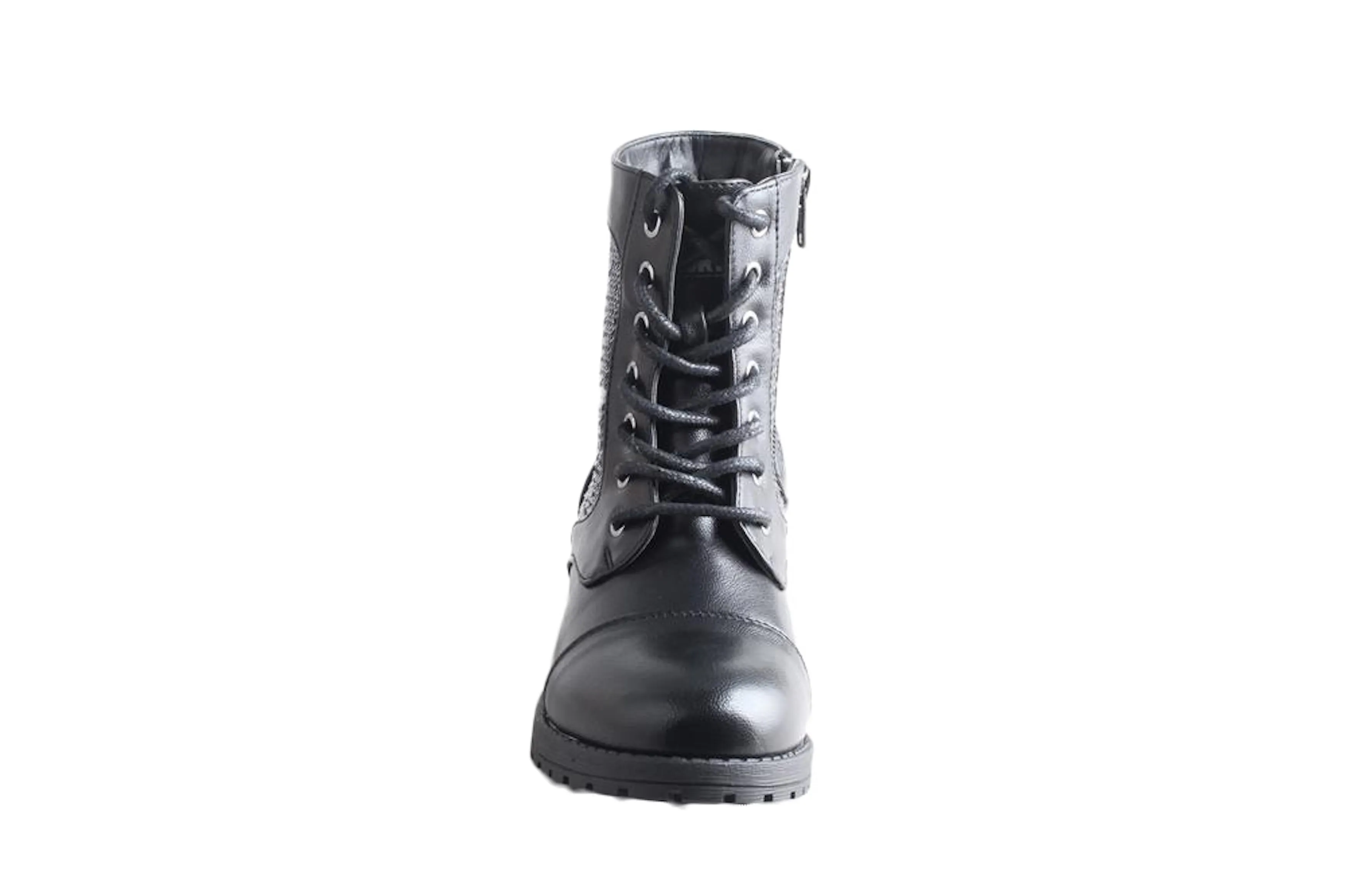 Gotta Flurt Girl's Swag II Black Sequin Combat Boot With Side Zipper