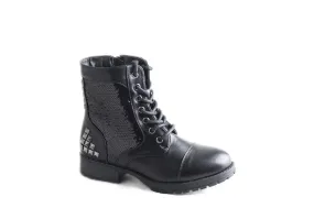 Gotta Flurt Girl's Swag II Black Sequin Combat Boot With Side Zipper