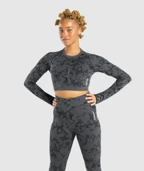 Gymshark Adapt Camo Seamless Long Sleeve Crop Top - Black