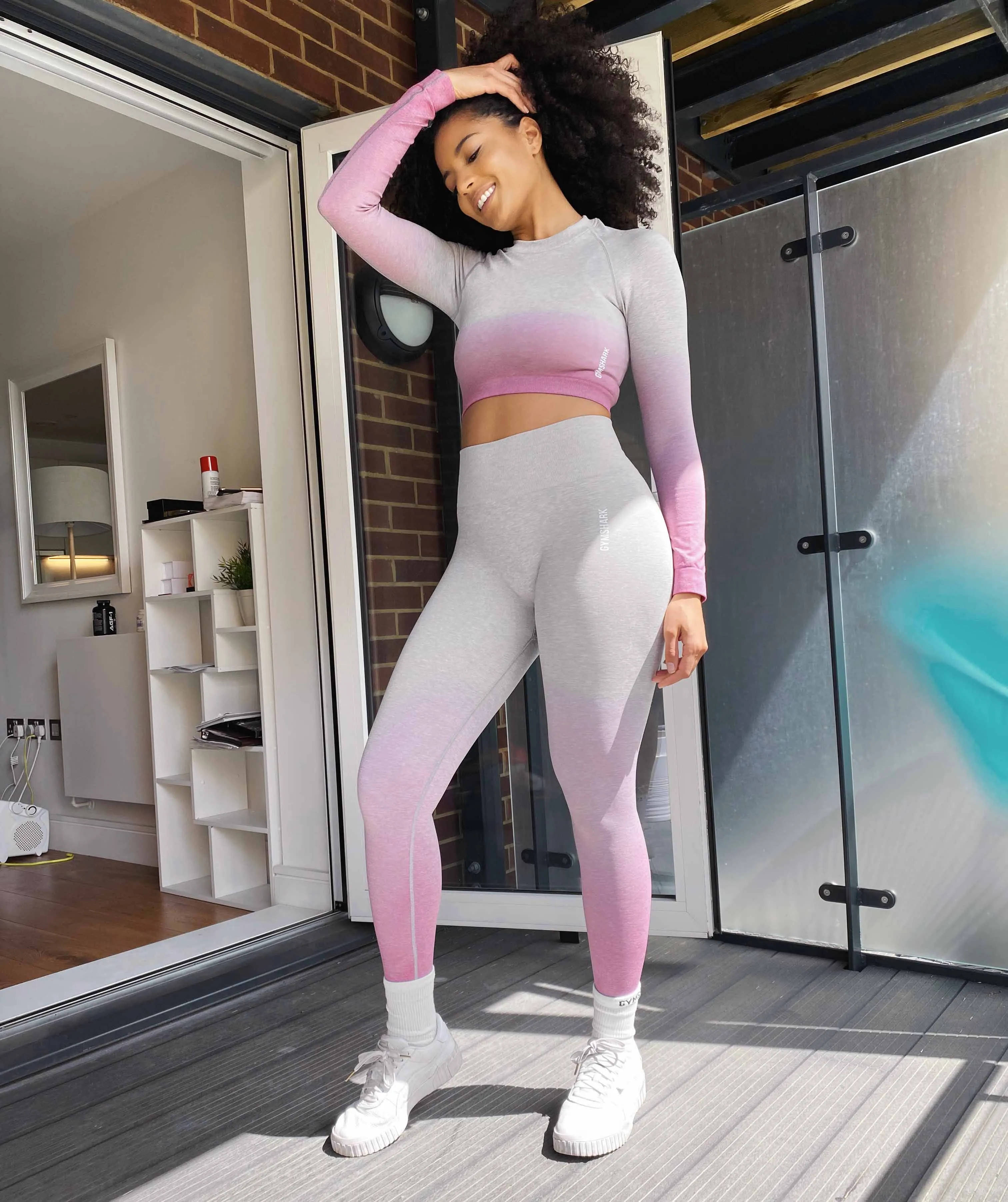 Gymshark Adapt Ombre Seamless Leggings - Light Grey Marl/Pink