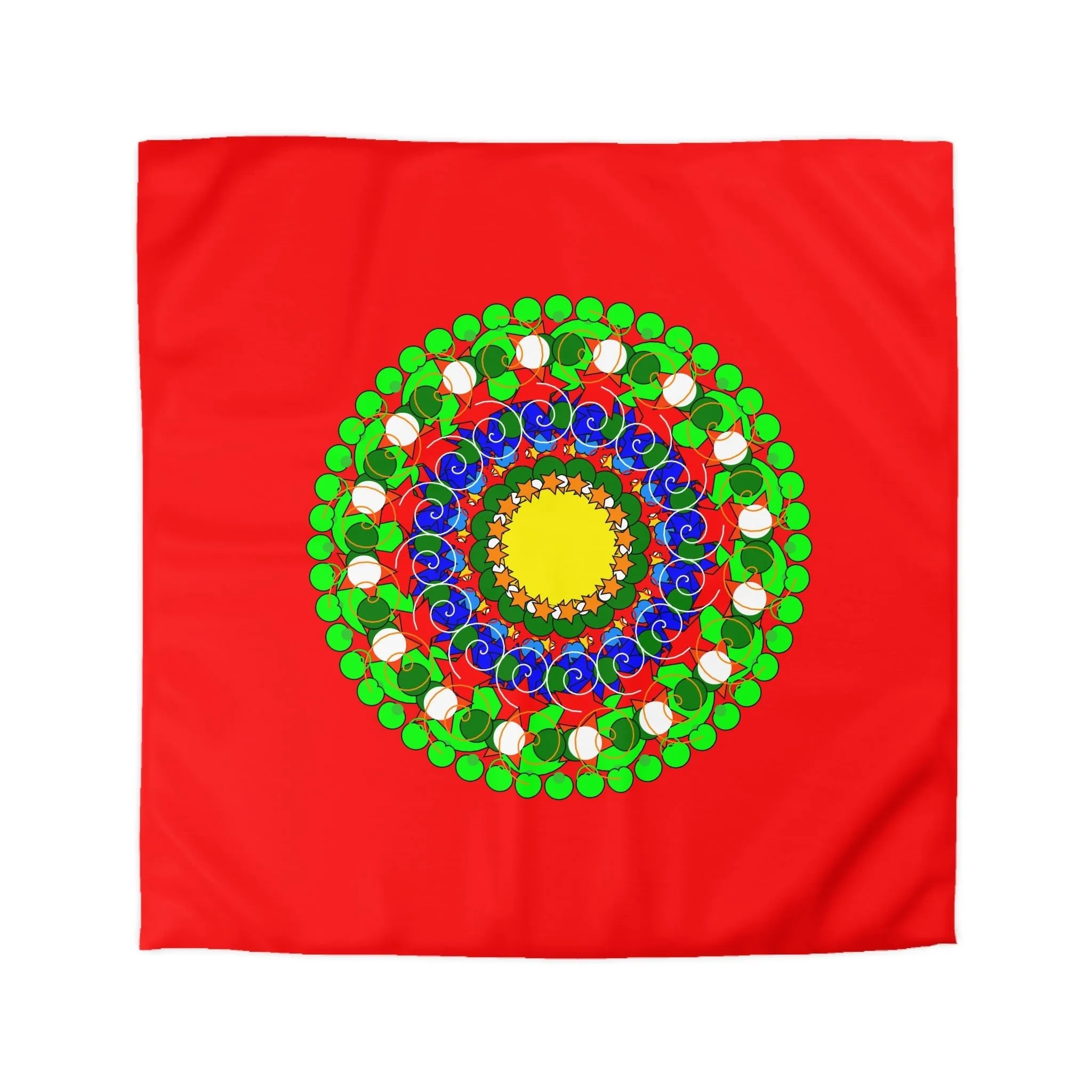 Handmade Mandala Christmas Duvet Cover for Kids' Bed - Hand-drawn Stars and Spirals - Red, Gold, Blue, Green - Fun and Colorful Presents Design