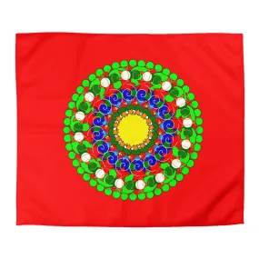 Handmade Mandala Christmas Duvet Cover for Kids' Bed - Hand-drawn Stars and Spirals - Red, Gold, Blue, Green - Fun and Colorful Presents Design