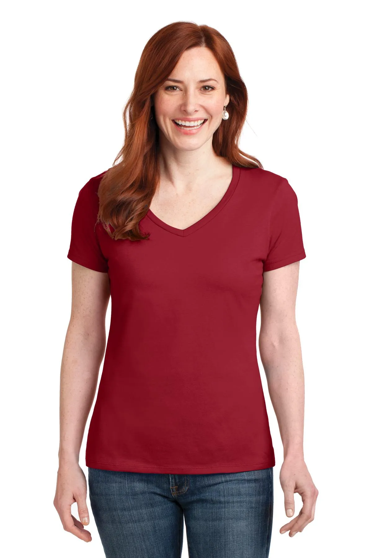 Hanes Ladies Perfect-T Cotton V-Neck T-Shirt. S04V