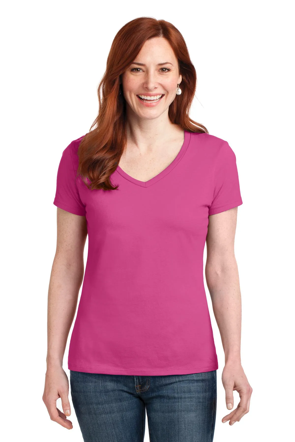 Hanes Ladies Perfect-T Cotton V-Neck T-Shirt. S04V