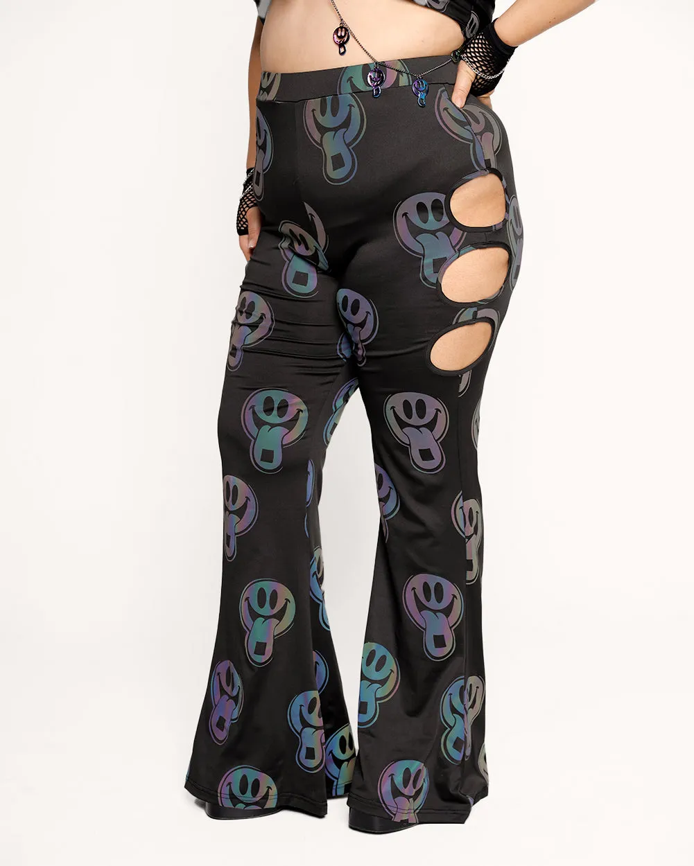 Happy Hour Rainbow Reflective Cutout Bell Bottoms