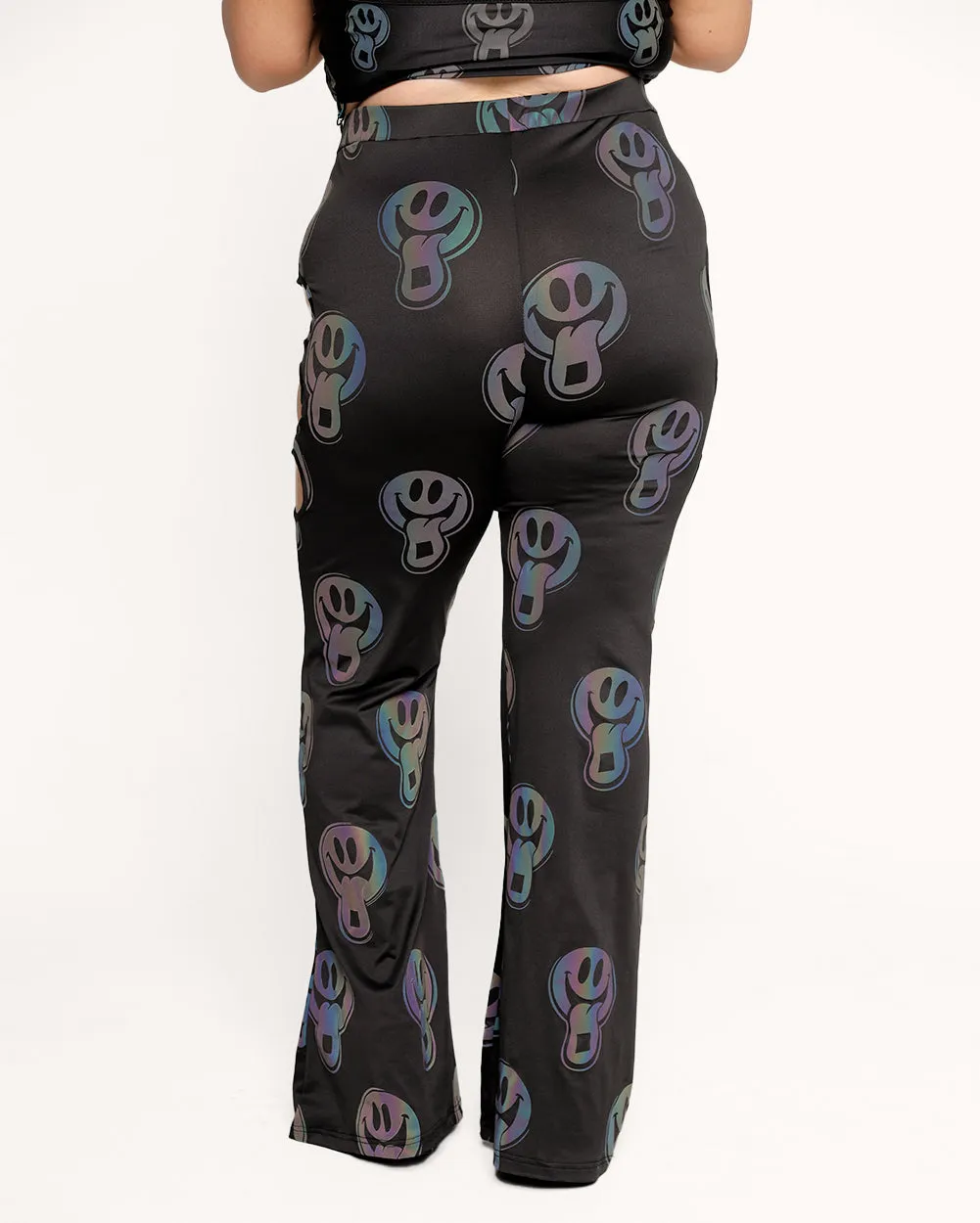 Happy Hour Rainbow Reflective Cutout Bell Bottoms