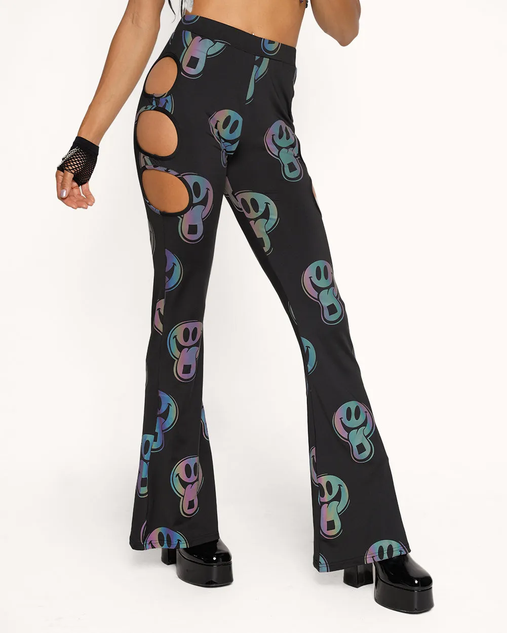 Happy Hour Rainbow Reflective Cutout Bell Bottoms