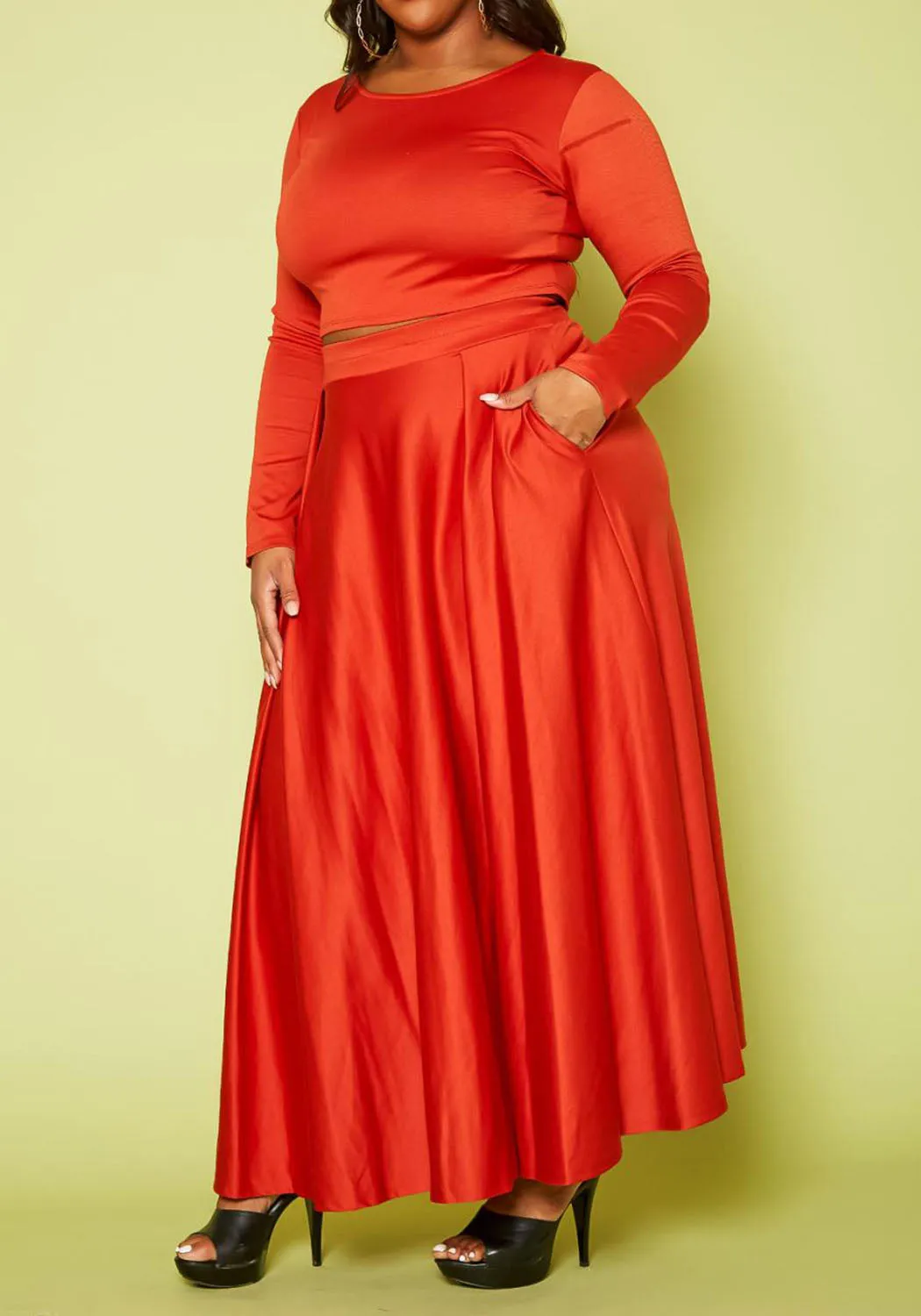 Hi Curvy Plus Size Women Crop Top & Maxi Flare Skirt Set