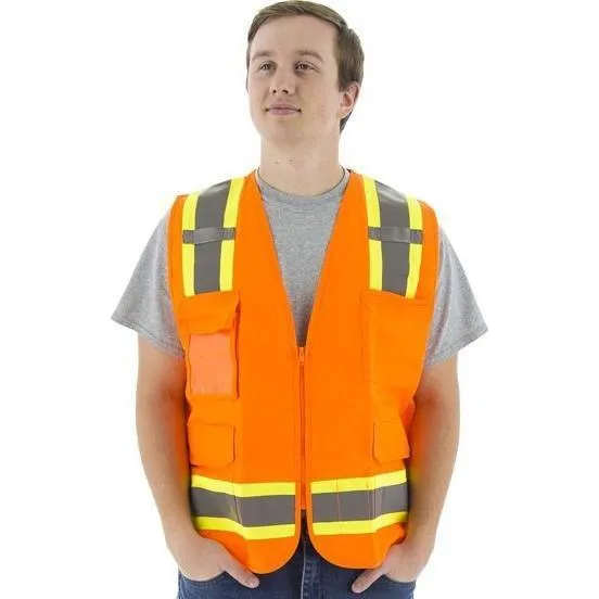 Hi Vis Surveyor's Vests (PK 5 Vests) - Mesh Back, ID Holder, ANSI 2, Type R, DOT Striping, Zipper