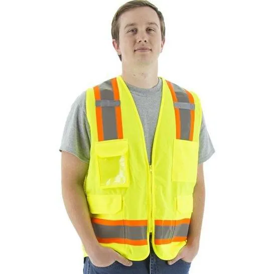 Hi Vis Surveyor's Vests (PK 5 Vests) - Mesh Back, ID Holder, ANSI 2, Type R, DOT Striping, Zipper