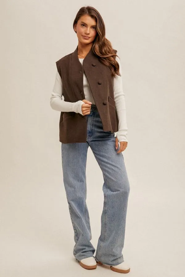 High Collar Button Down Vest