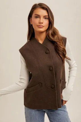 High Collar Button Down Vest