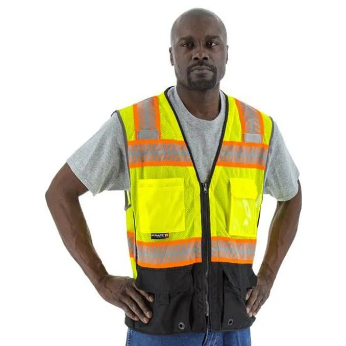 High Visibility Mesh Safety Vest - ANSI 2, DOT Reflective Chainsaw Striping, Zipper Close (PK 5 Vests)