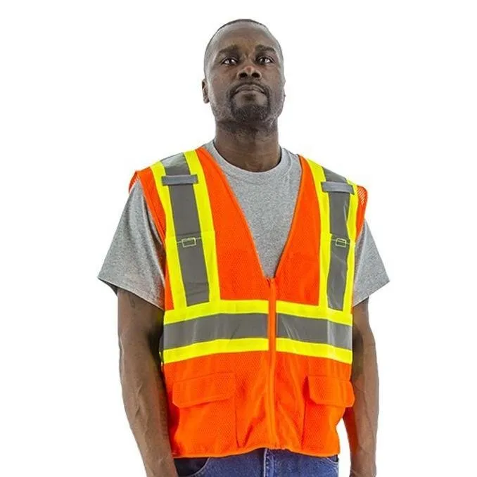 High Visibility Mesh Safety Vest (PK 5 Vests) - ANSI 2, DOT Striping, Zipper Close