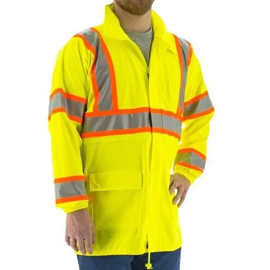 High Visibility Waterproof Rain Jacket - ANSI 3, DOT Striping - Majestic