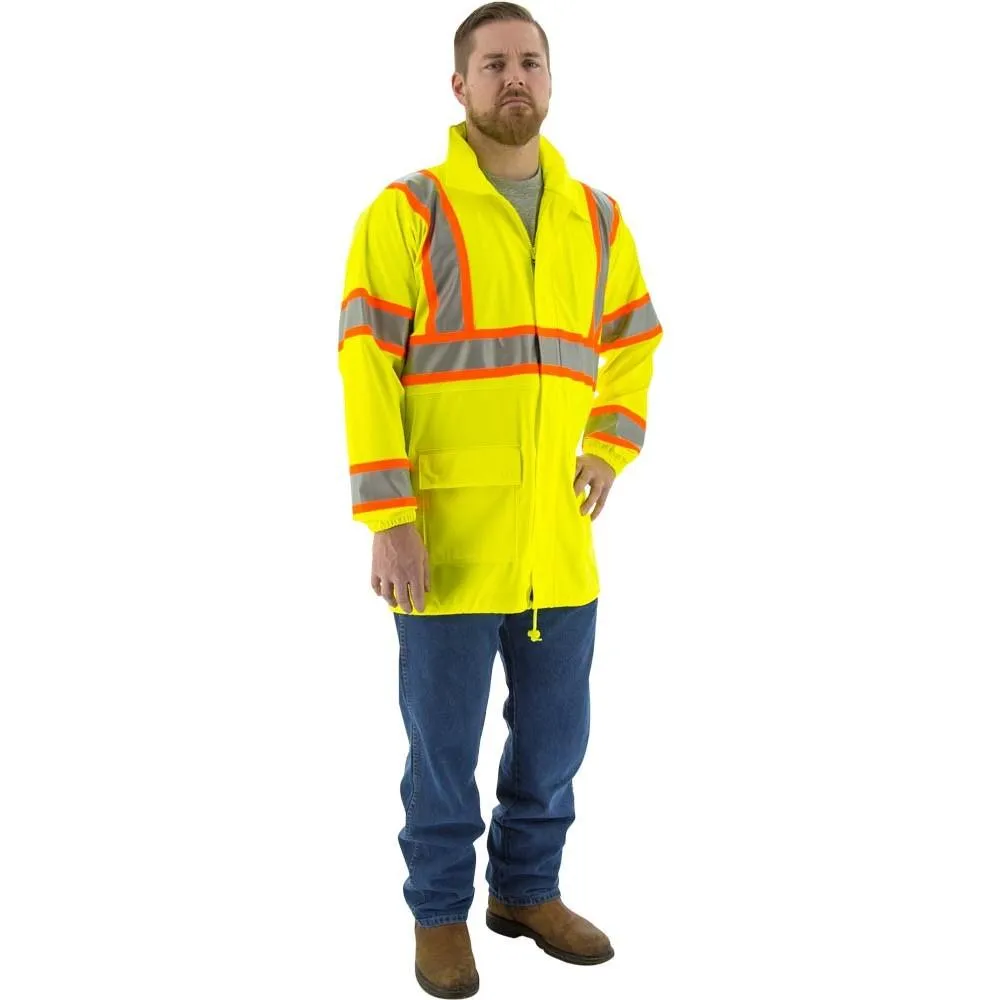 High Visibility Waterproof Rain Jacket - ANSI 3, DOT Striping - Majestic