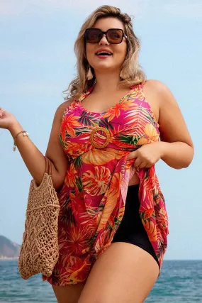 HN Women Plus Size 2pcs Set Swimsuit V-Neck Padded Swim Dress Briefs Swimwear