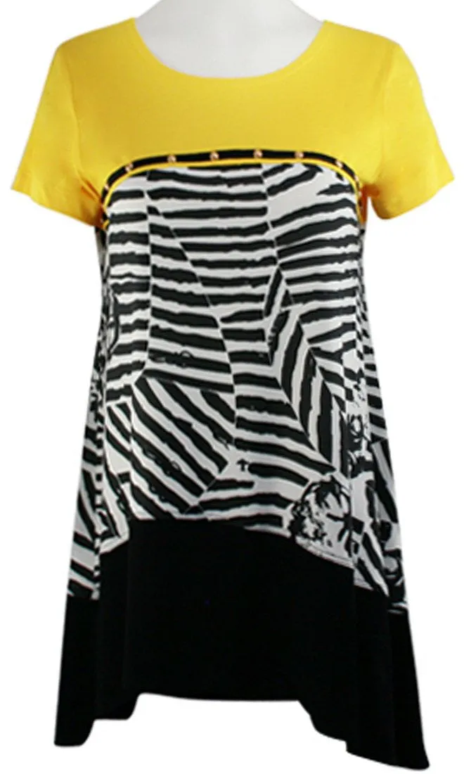 Isabel Clothing - Zebra Views Short Sleeve Asymmetric Hem Geometric Print Tunic