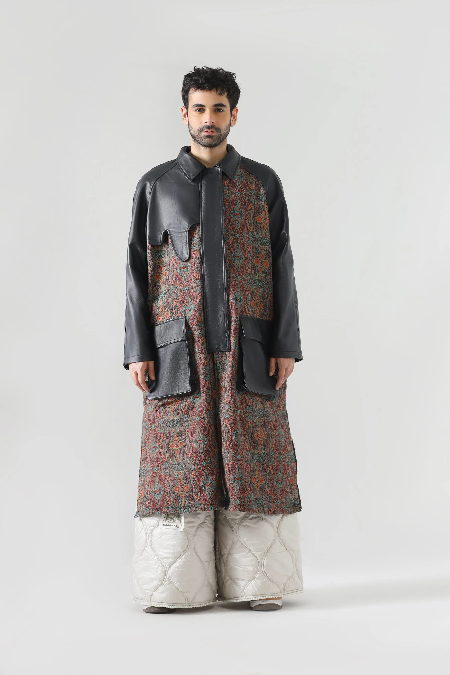 JAMAWAR LEATHER ACCENT LONG COAT