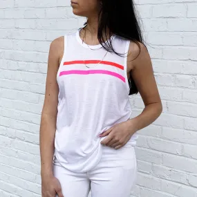 Jane White Tank Top - 2 Red & Pink Stripes