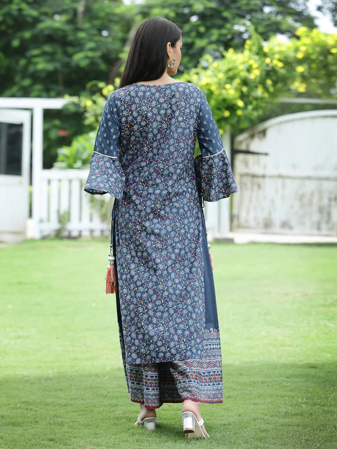 Juniper Indigo Floral Printed Pure Cotton Kurta & Palazzo Set