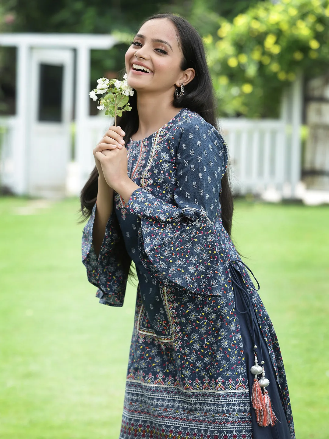 Juniper Indigo Floral Printed Pure Cotton Kurta & Palazzo Set