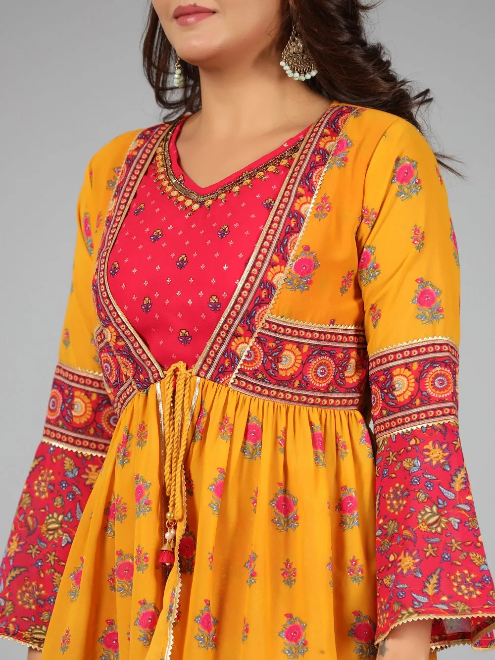 Juniper Women Mustard Georgette Printed Co-ord  Set