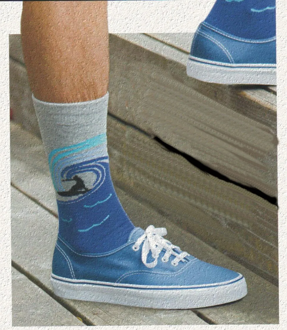 K Bell Mens American Made Surfs Up Novelty Sock