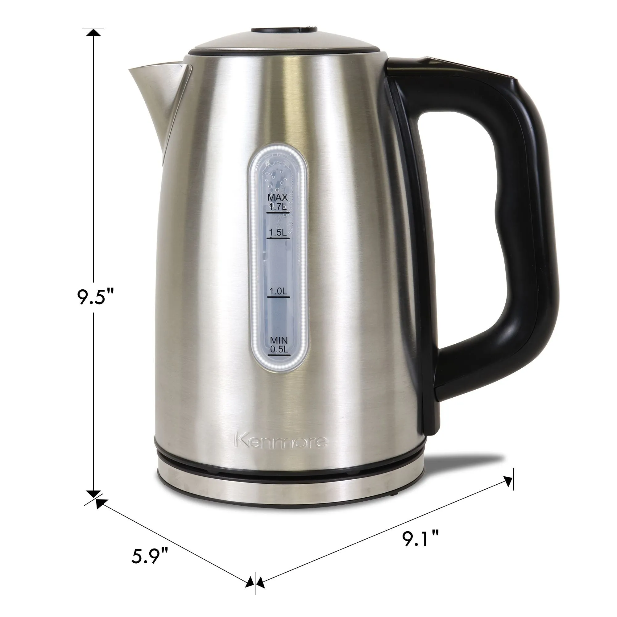 Kenmore 1.7L Cordless Electric Kettle w/ 6 Temperature Pre-Sets, Stainless Steel Teakettle w/ LED light, Auto Shut-Off, Keep Warm, Boil-Dry Protection, Silver