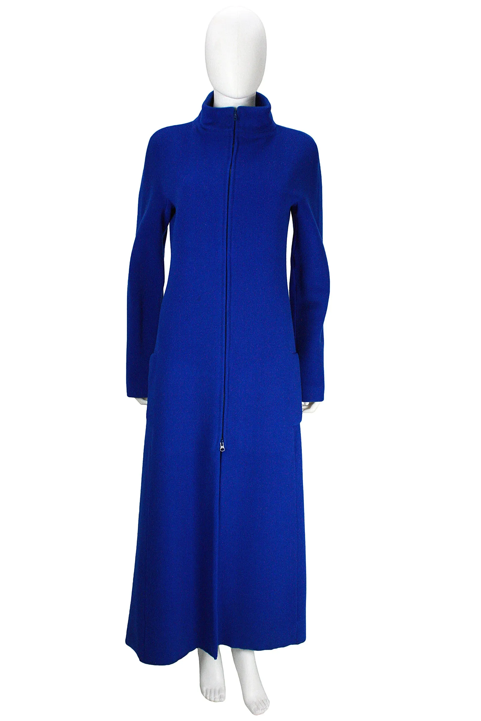 KRIZIA 1980s Royal Blue Two-Way Zipper Wool Coat