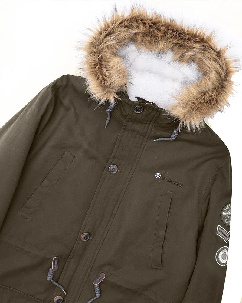 Lambretta Men's SS6252 Sherpa Lined Parka Coat Khaki Green