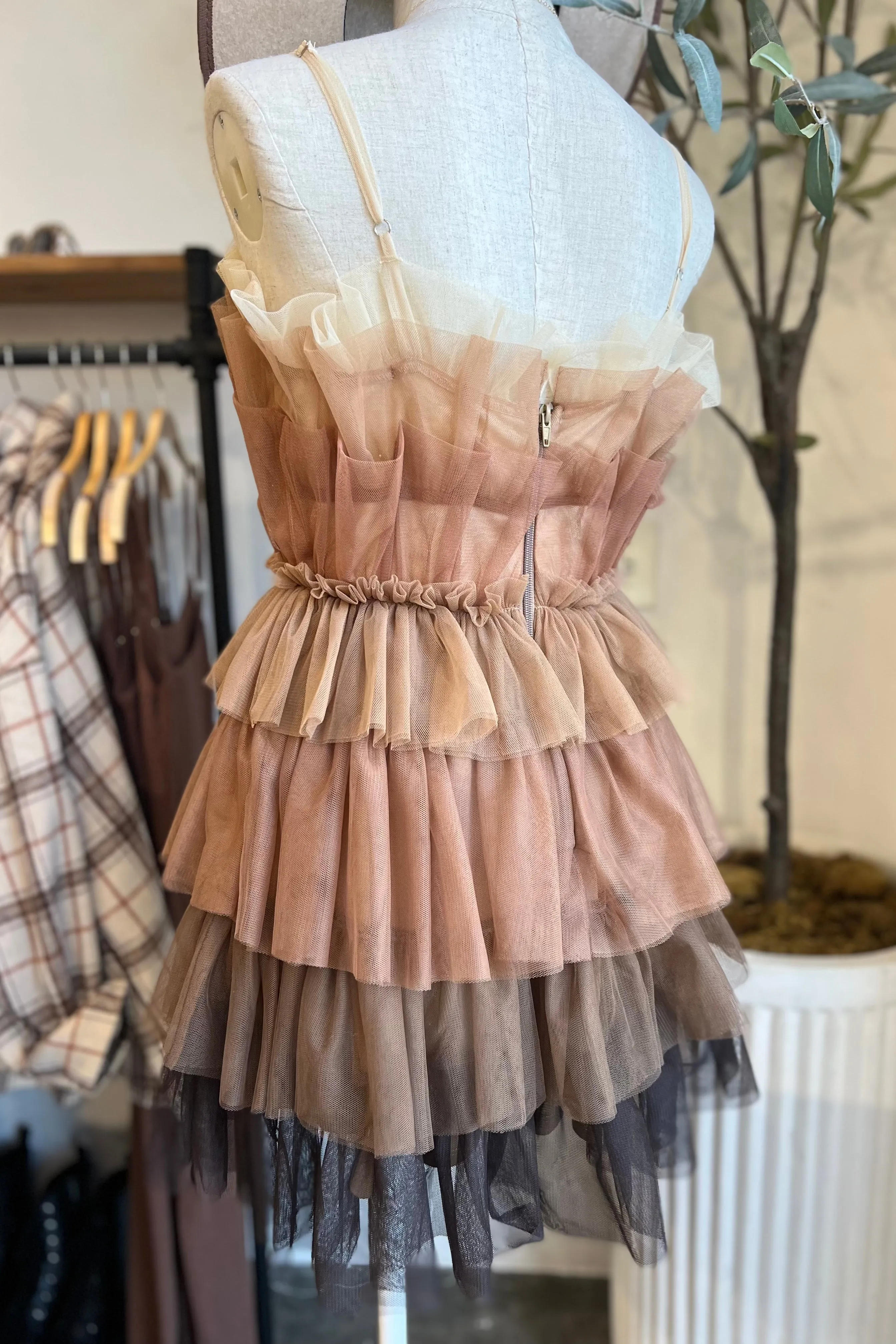 LEONIE OMBRÉ RUFFLED TULLE DRESS