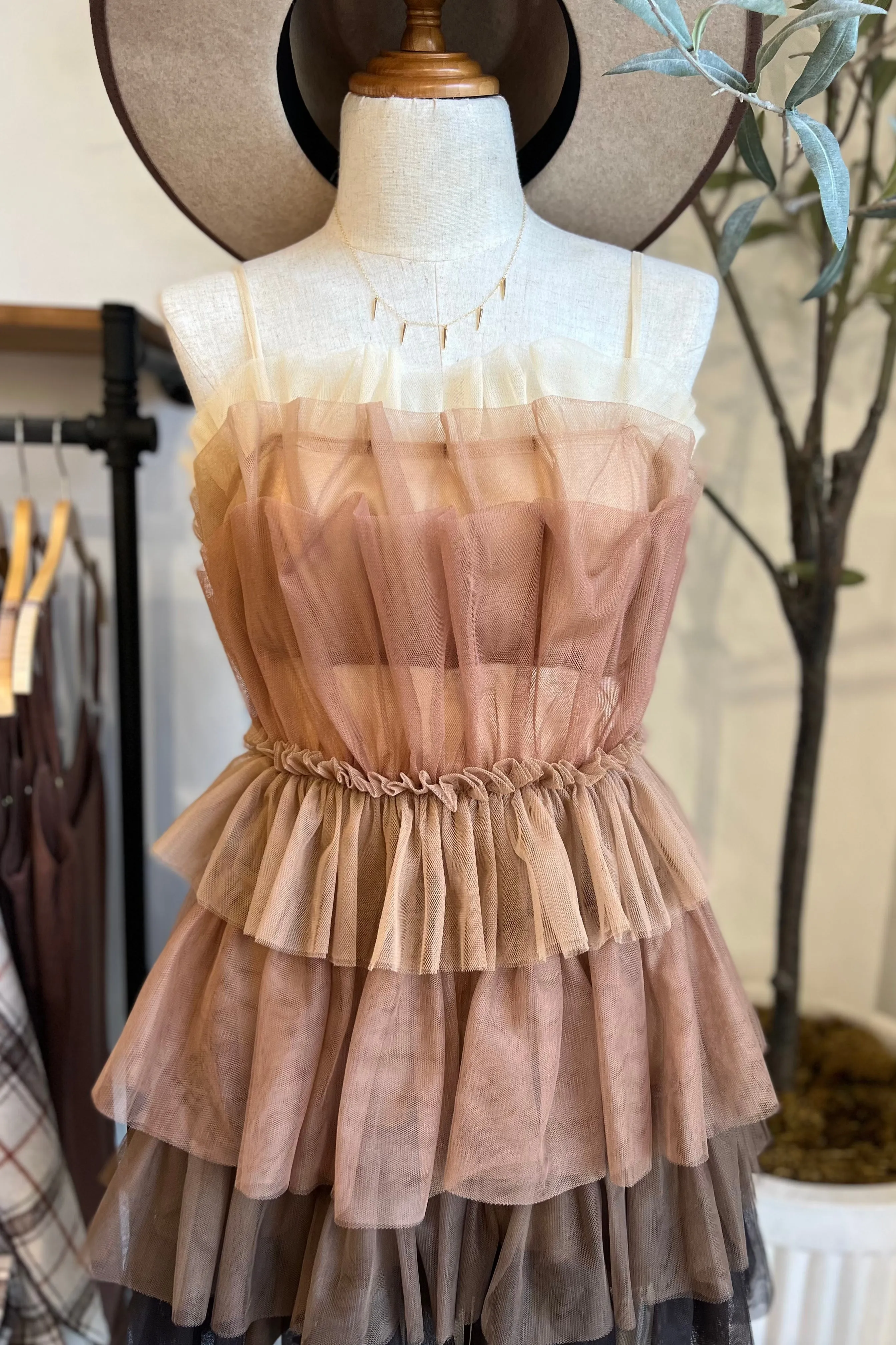 LEONIE OMBRÉ RUFFLED TULLE DRESS